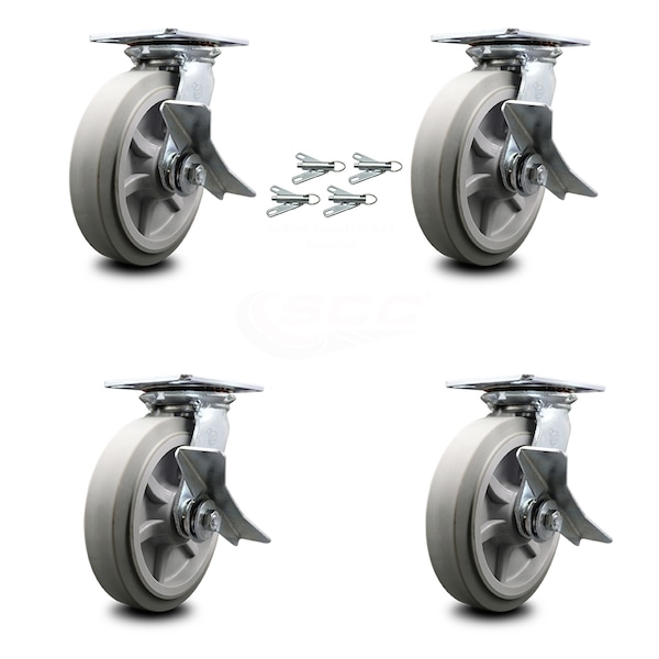 8 Inch Thermoplastic Caster Set with Ball Bearings and Brakes/Swivel Locks SCC